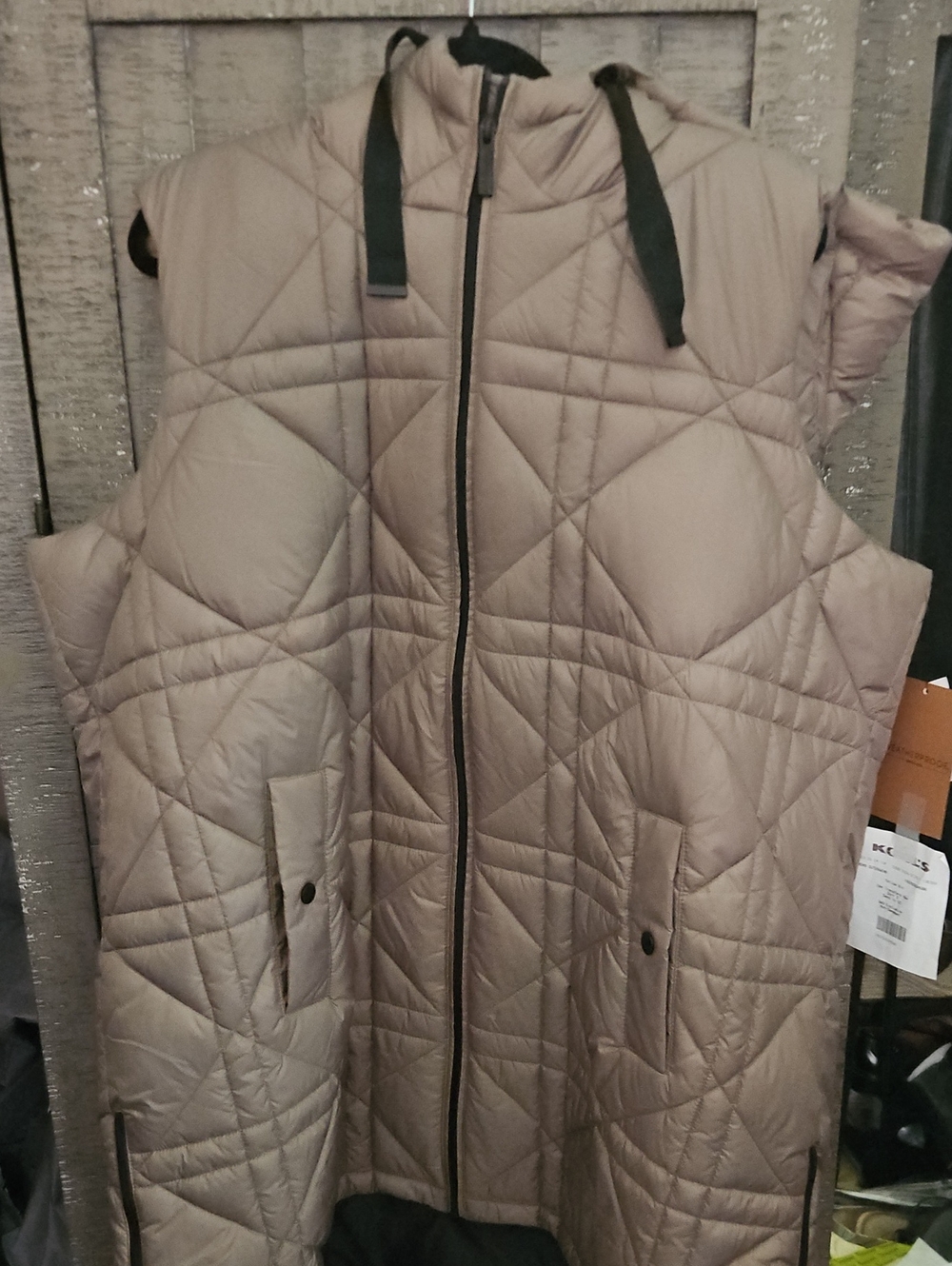 Weatherproof Quilted Hooded Puffer Vest in Taupe Beige